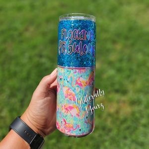 20oz Glittered Flocking Fabulous Flamingo Tumbler